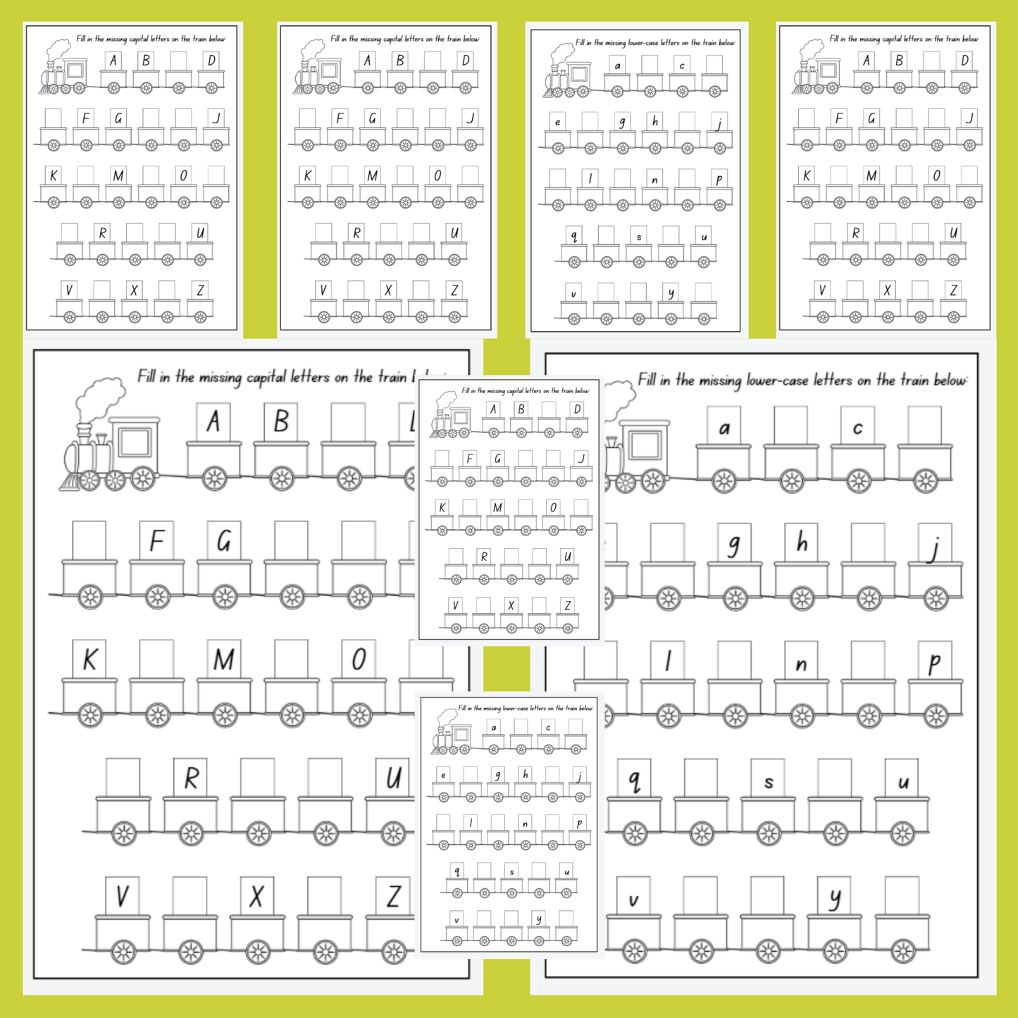 Alphabet Train Worksheets | Fill in the Missing Letters | Printable A–Z Activity