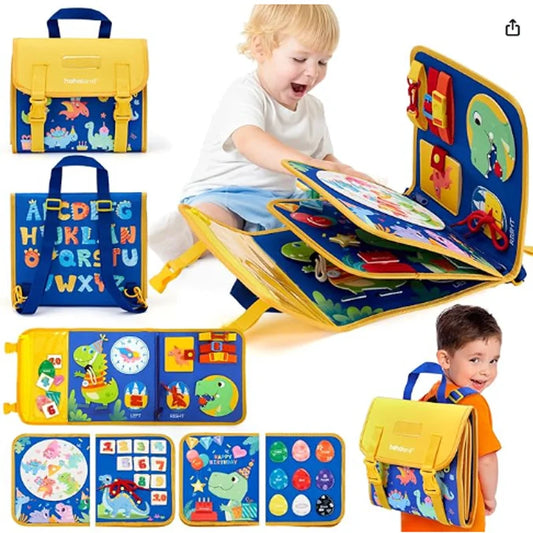 Toddler Busy Board Montessori Toys Learning Educational Activities Travel Toy Dinosaur Dress up Sensory Life Skill Backpack