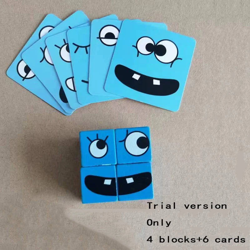 Cube Face Changing Building Blocks Cartoon Board Game Wooden Puzzle Montessori Anxiety Stress Relief Toys For Children Kids