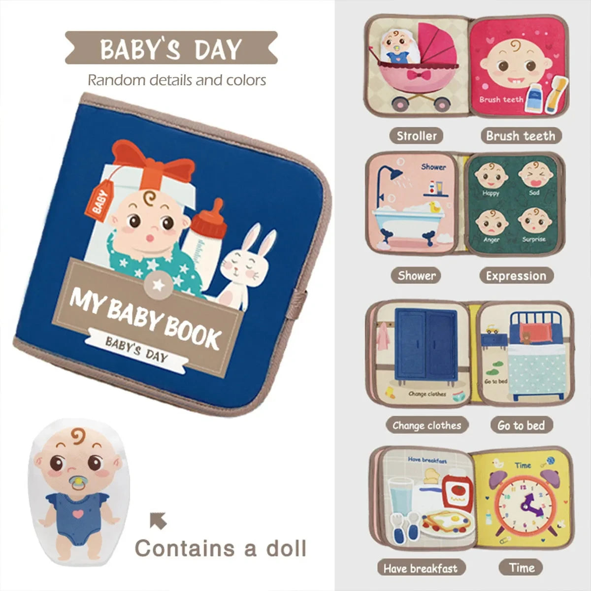 1pcs Montessori Busy Book Baby Early Education Book,Puzzle Toy, Animal Cognitive Fabric Book, Repeated Paste Book & Sensory toys