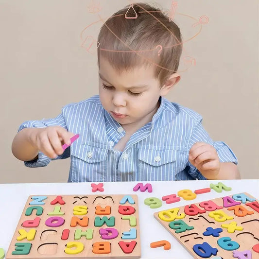 Montessori Wooden Alphabet & Number Puzzle Board for Kids