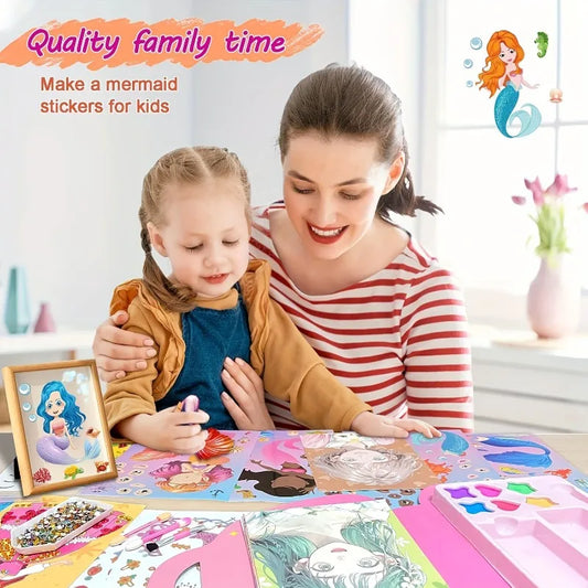 4-in-1 Princess Makeup & Fashion Dress-Up Game Set - DIY Paper Art Craft Kit with Diamond Painting Self-Adhesive Stickers