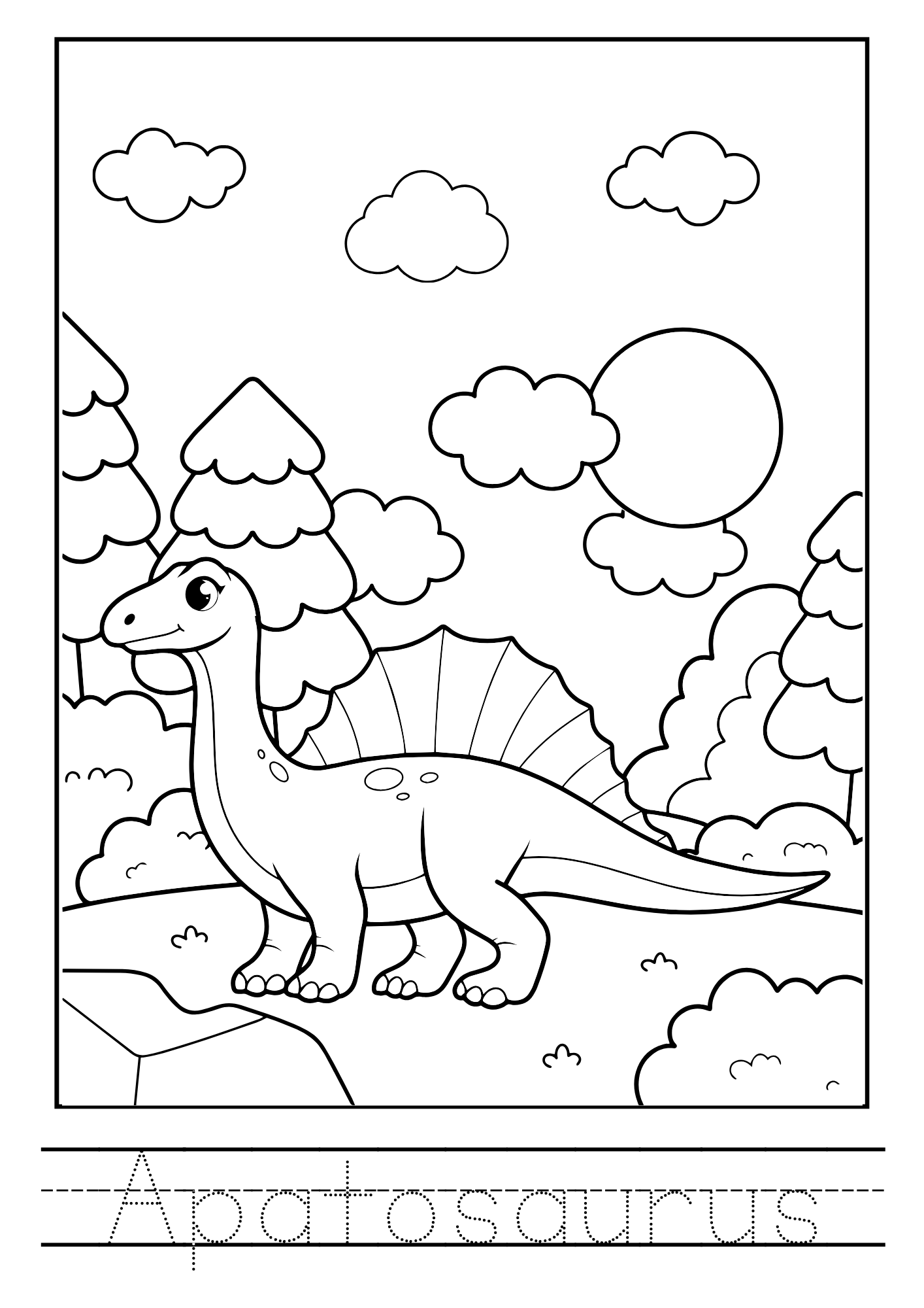Dinosaur World Coloring Booklet – Black Outline Style