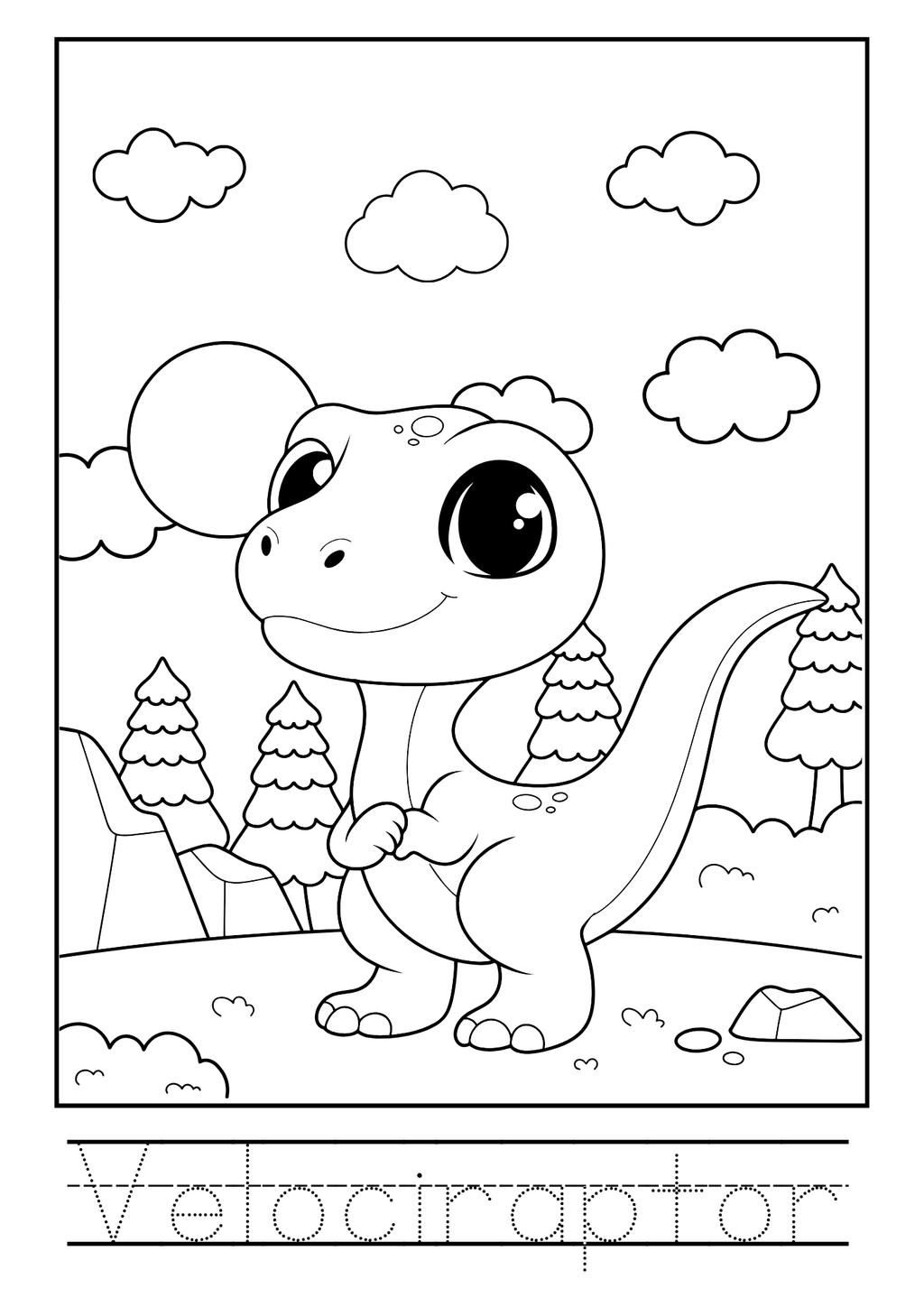 Dinosaur World Coloring Booklet – Black Outline Style