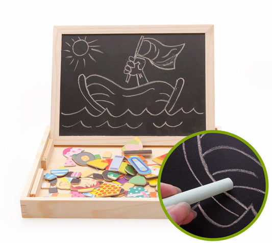 Magnetic art easel with animal puzzle stickers, double-sided drawing and chalkboard for kids ages 3-8