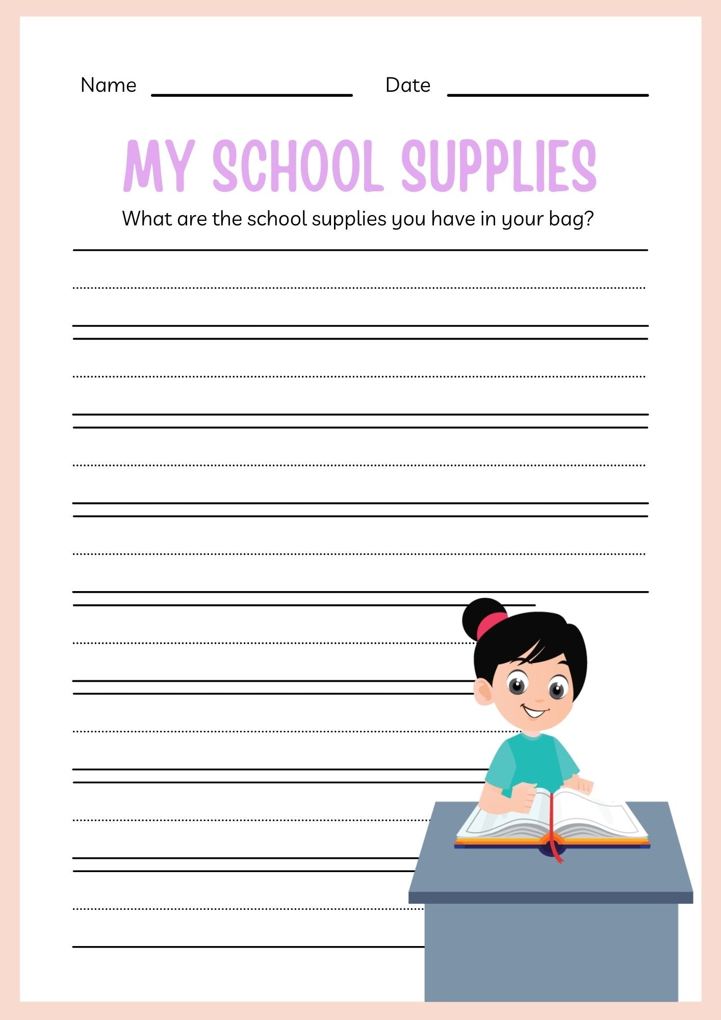 School Supplies ESL Workbook for Kindergarten Kids