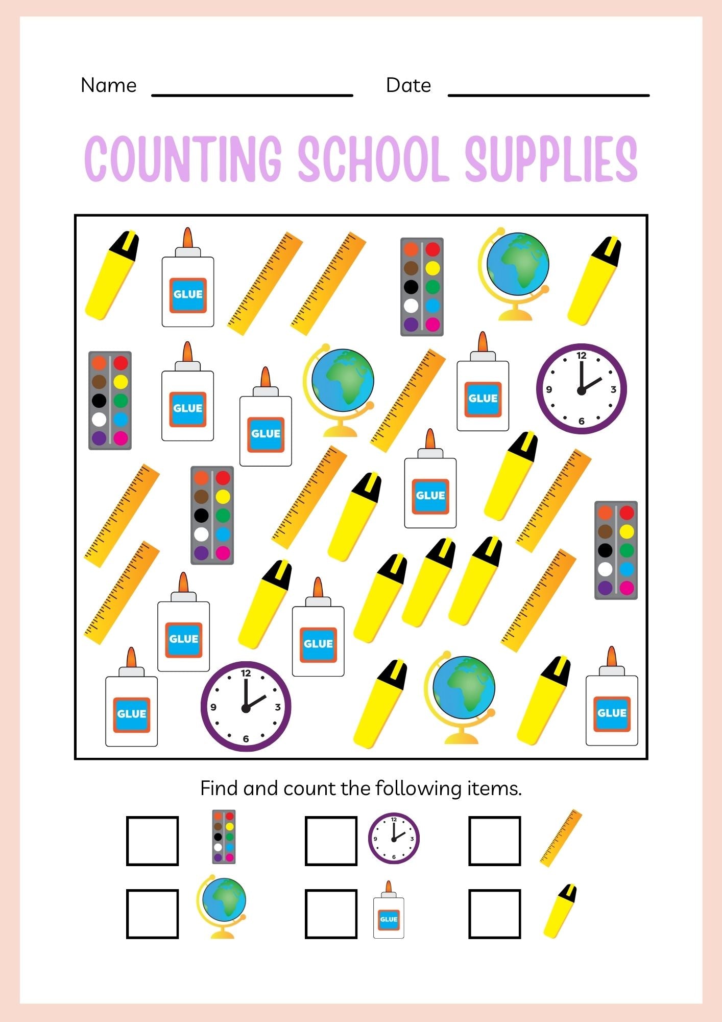 School Supplies ESL Workbook for Kindergarten Kids