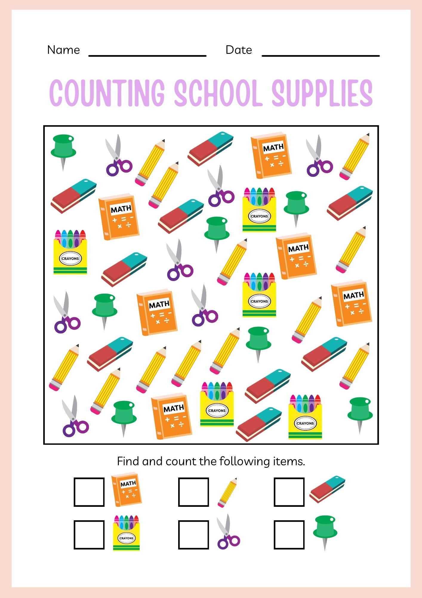 School Supplies ESL Workbook for Kindergarten Kids