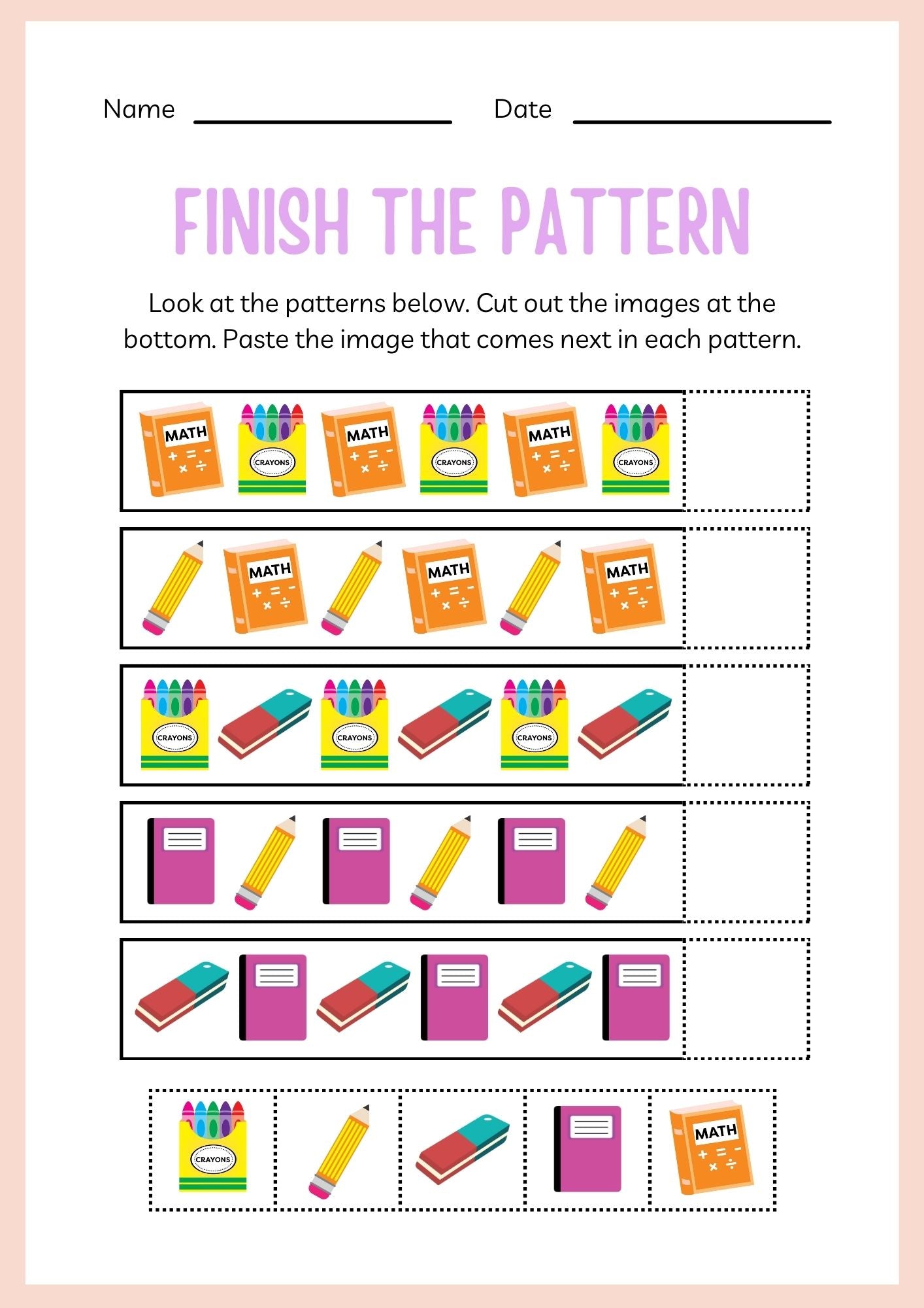 School Supplies ESL Workbook for Kindergarten Kids