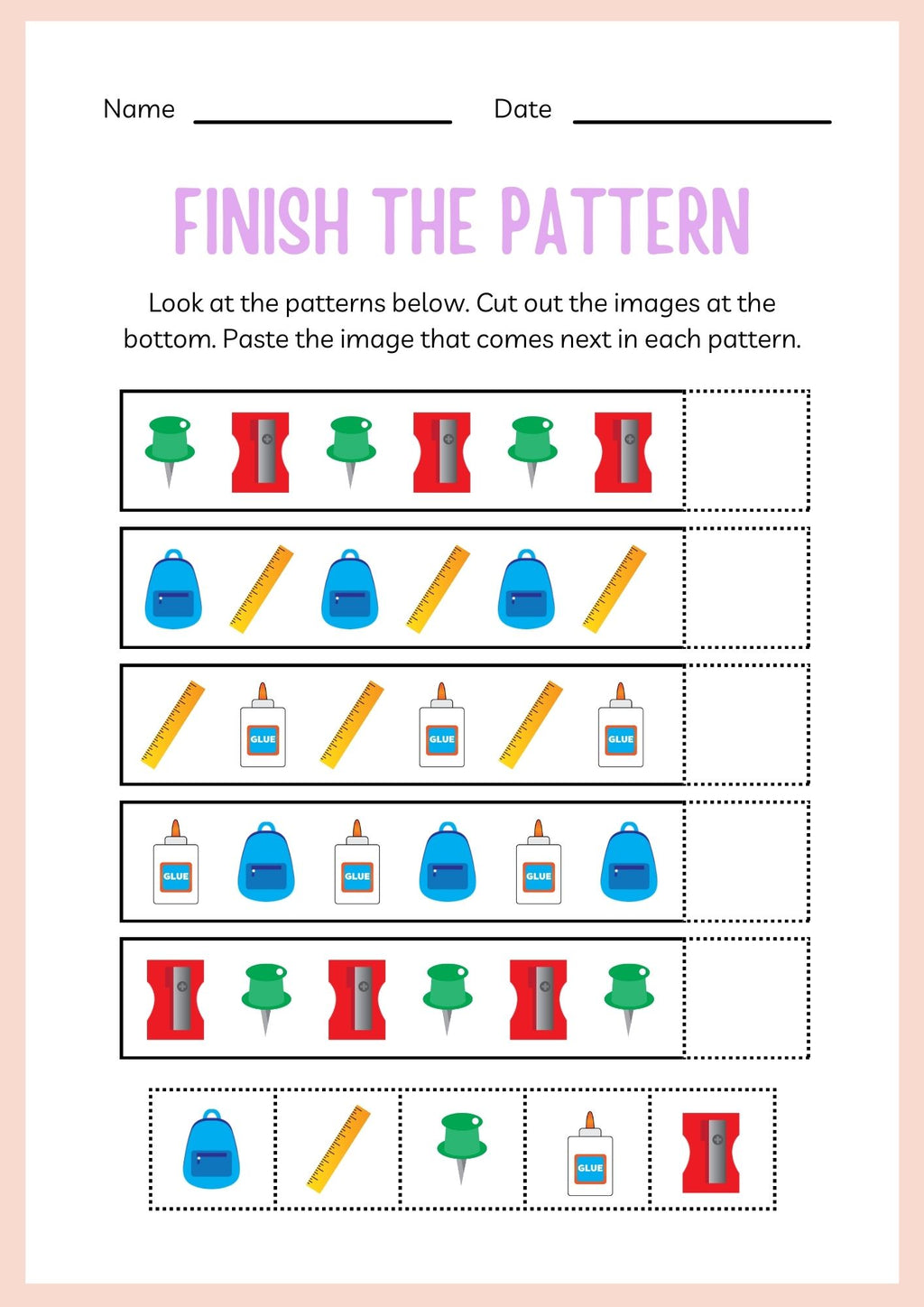 School Supplies ESL Workbook for Kindergarten Kids