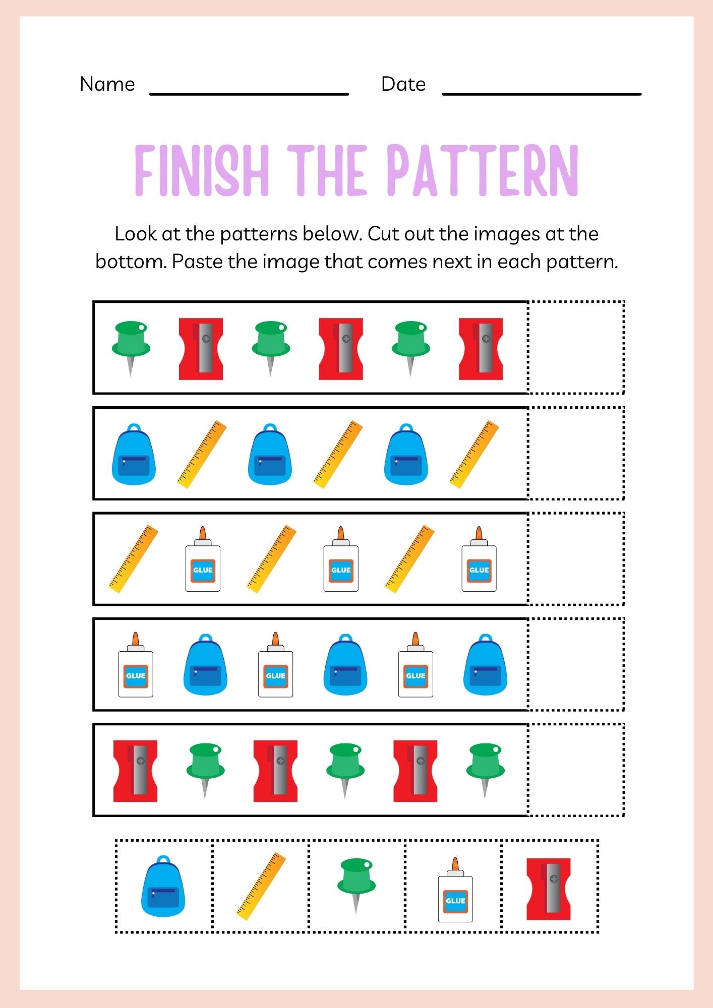 School Supplies ESL Workbook for Kindergarten Kids