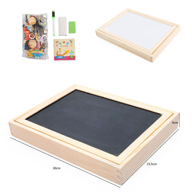 Magnetic art easel with animal puzzle stickers, double-sided drawing and chalkboard for kids ages 3-8