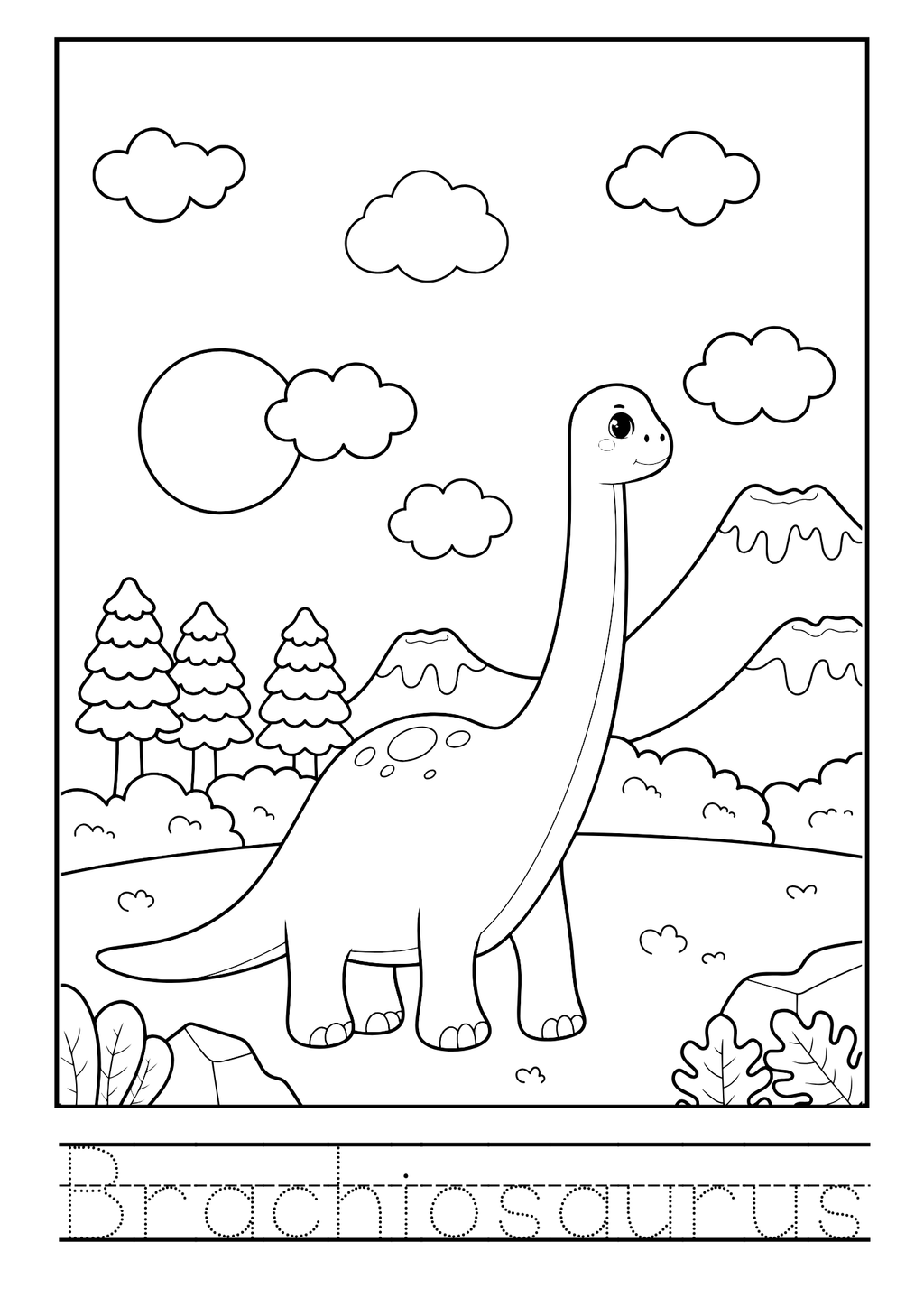 Dinosaur World Coloring Booklet – Black Outline Style