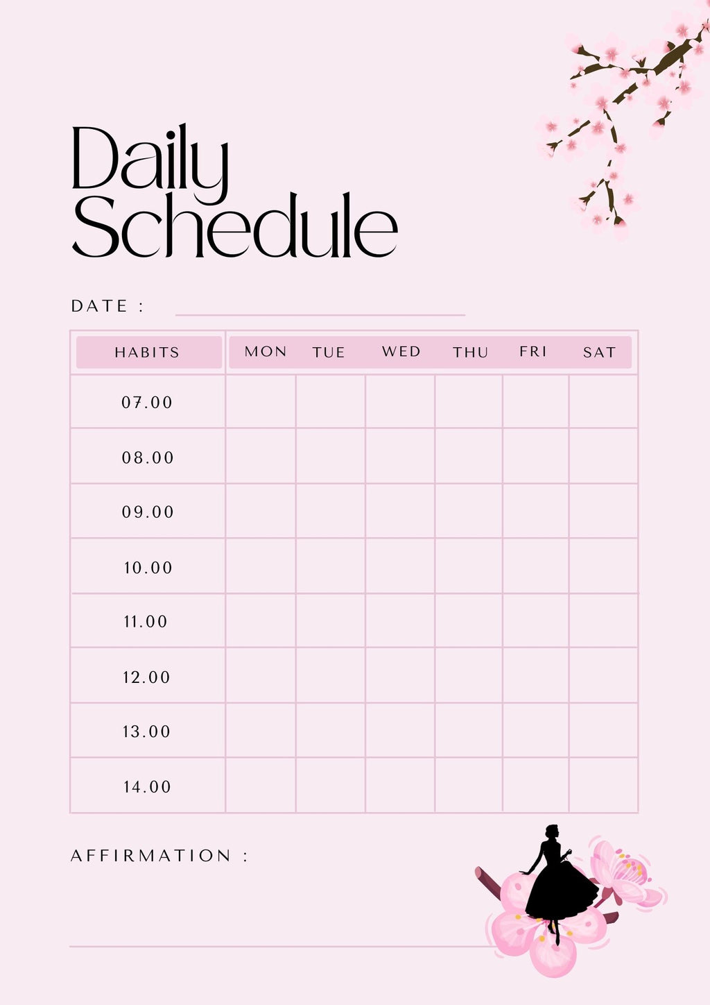 Pink Blossom Daily Planner – Minimal Feminine Planner
