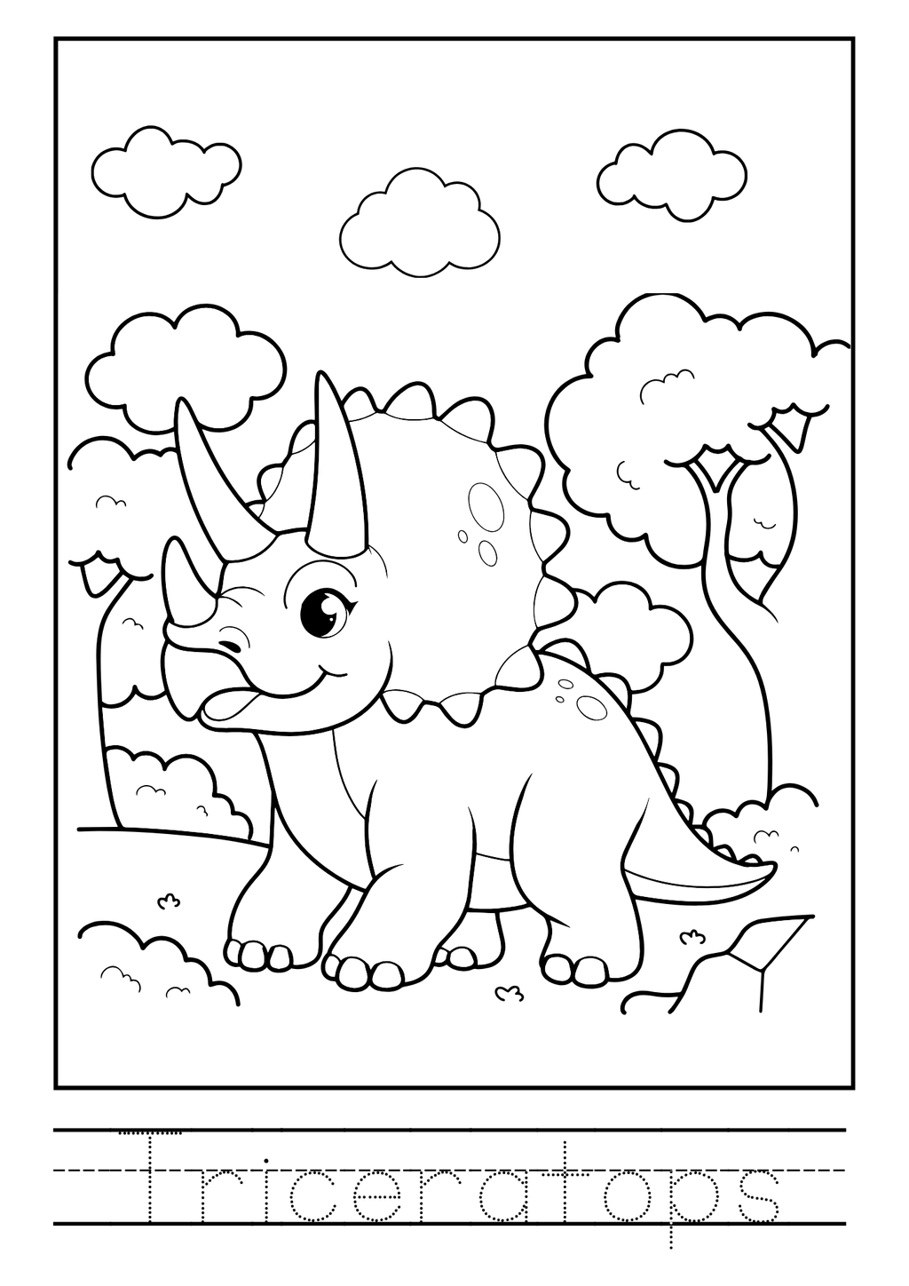 Dinosaur World Coloring Booklet – Black Outline Style