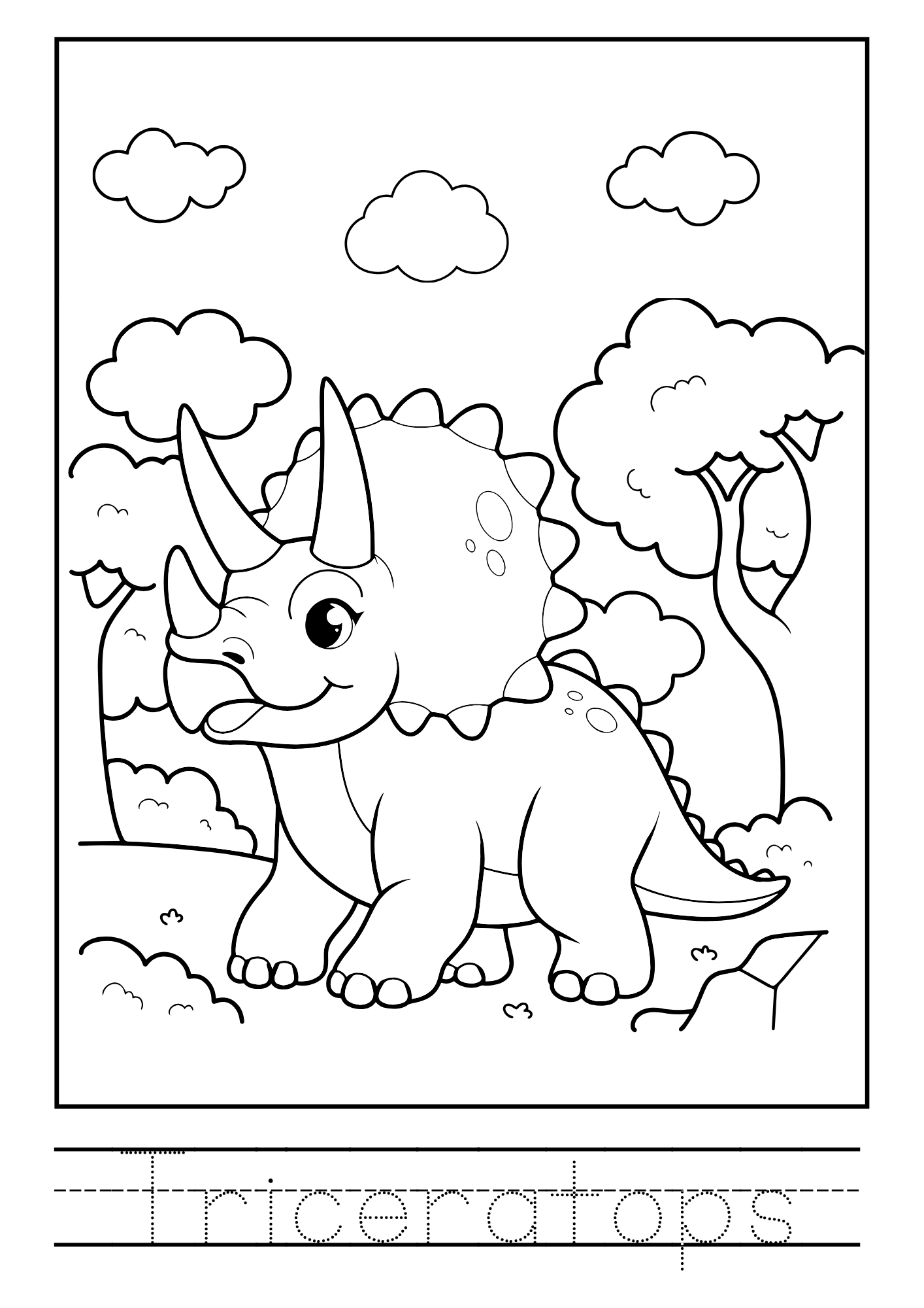 Dinosaur World Coloring Booklet – Black Outline Style