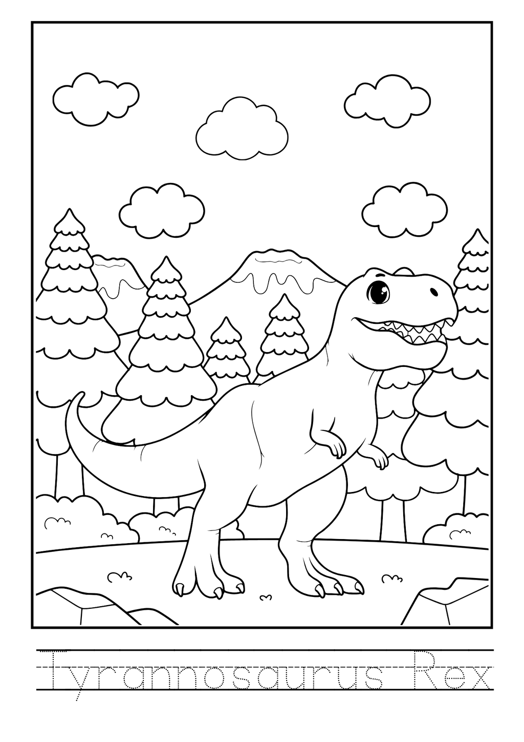 Dinosaur World Coloring Booklet – Black Outline Style