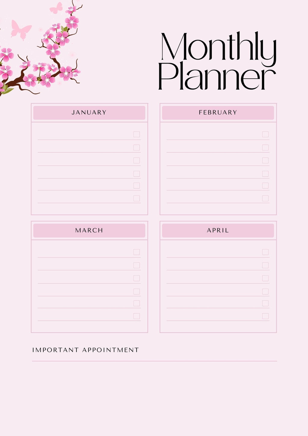 Pink Blossom Daily Planner – Minimal Feminine Planner