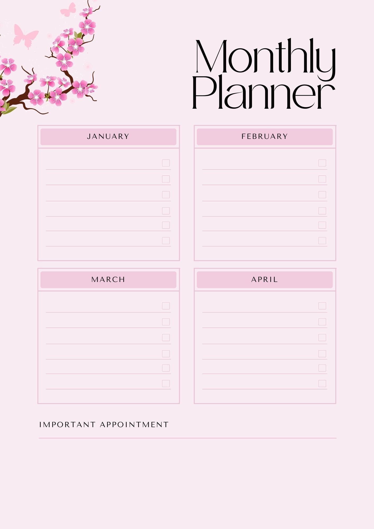 Pink Blossom Daily Planner – Minimal Feminine Planner