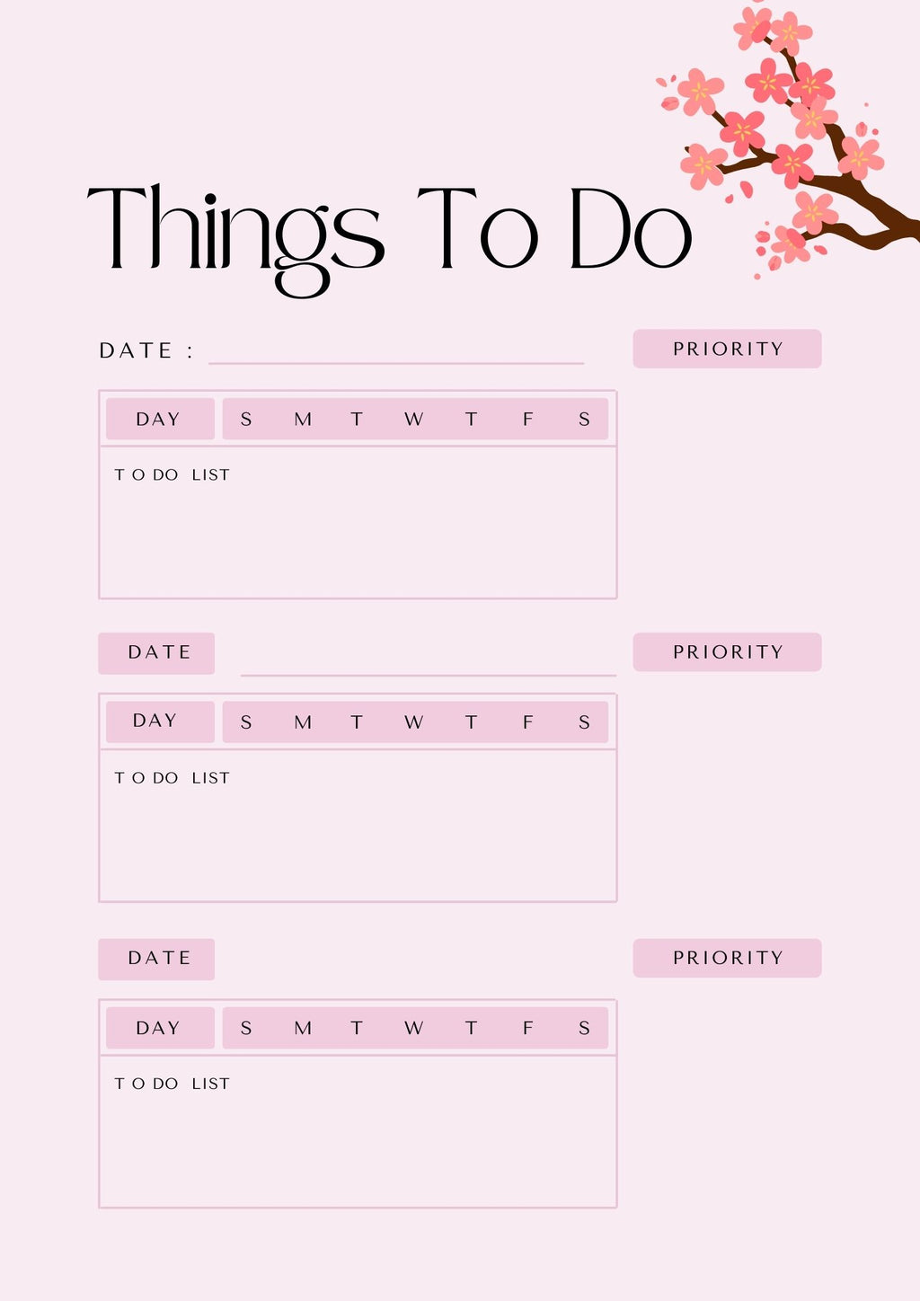 Pink Blossom Daily Planner – Minimal Feminine Planner