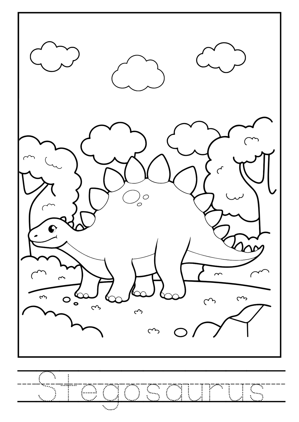 Dinosaur World Coloring Booklet – Black Outline Style