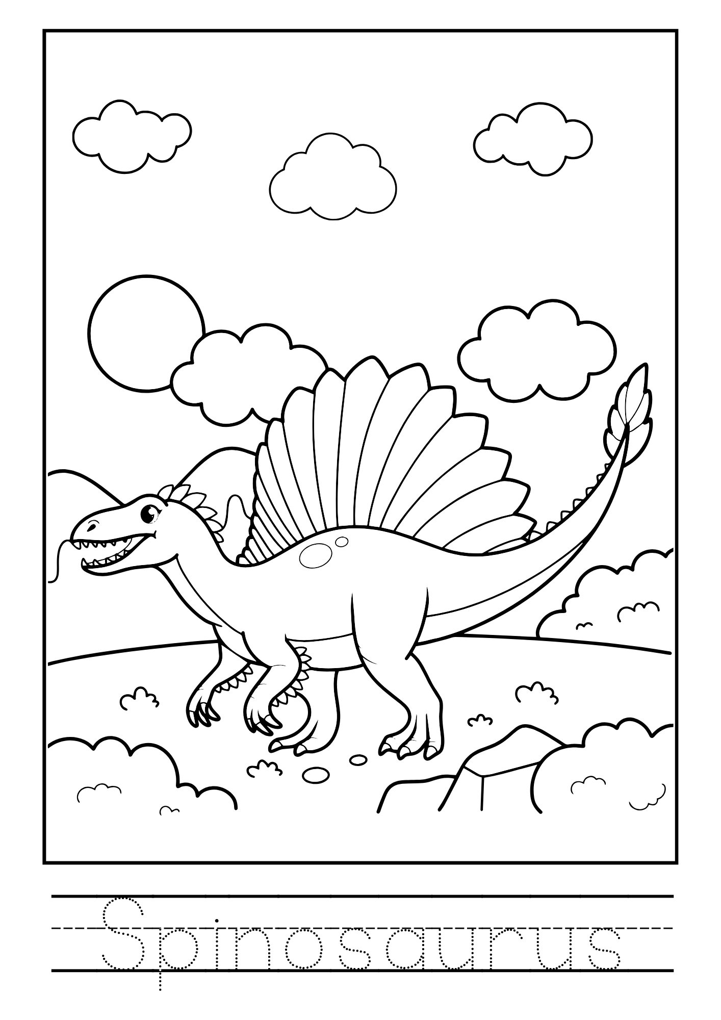 Dinosaur World Coloring Booklet – Black Outline Style