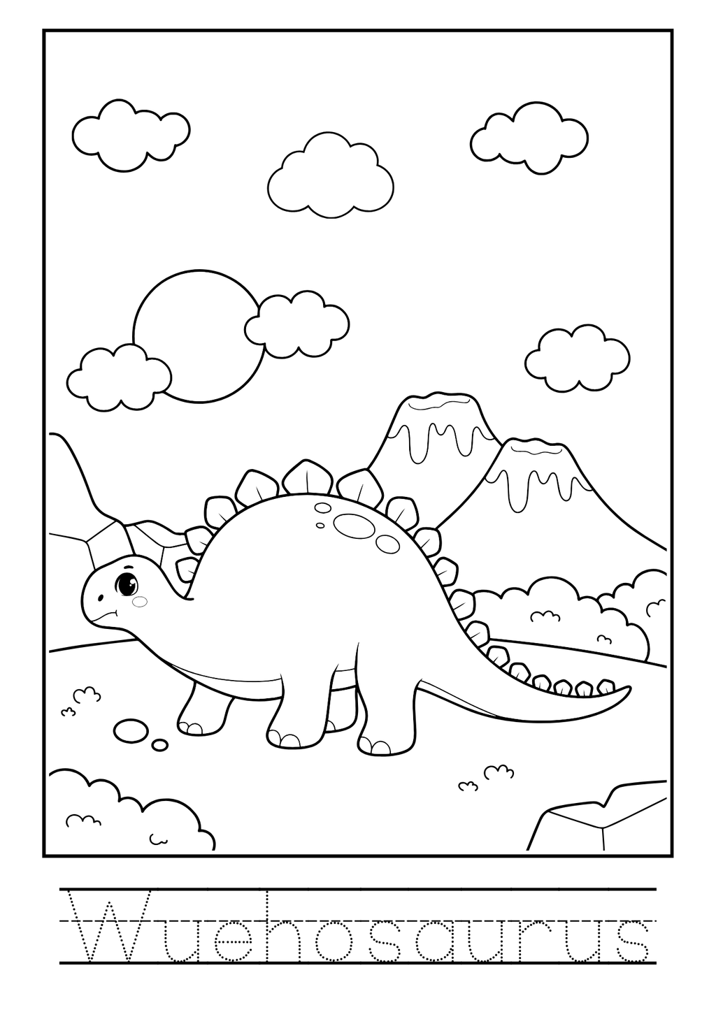 Dinosaur World Coloring Booklet – Black Outline Style