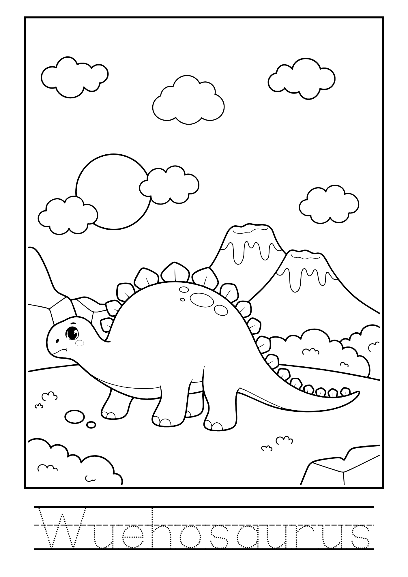 Dinosaur World Coloring Booklet – Black Outline Style