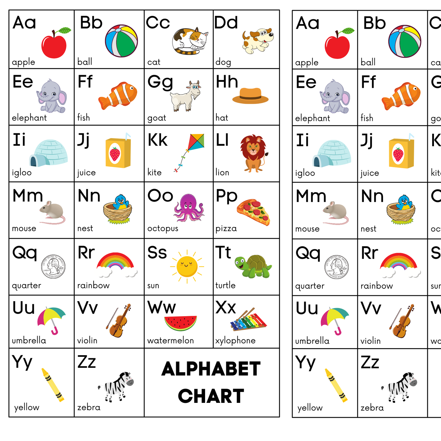 Alphabet Chart A-Z | Illustrated Letter and Vocabulary Reference Card