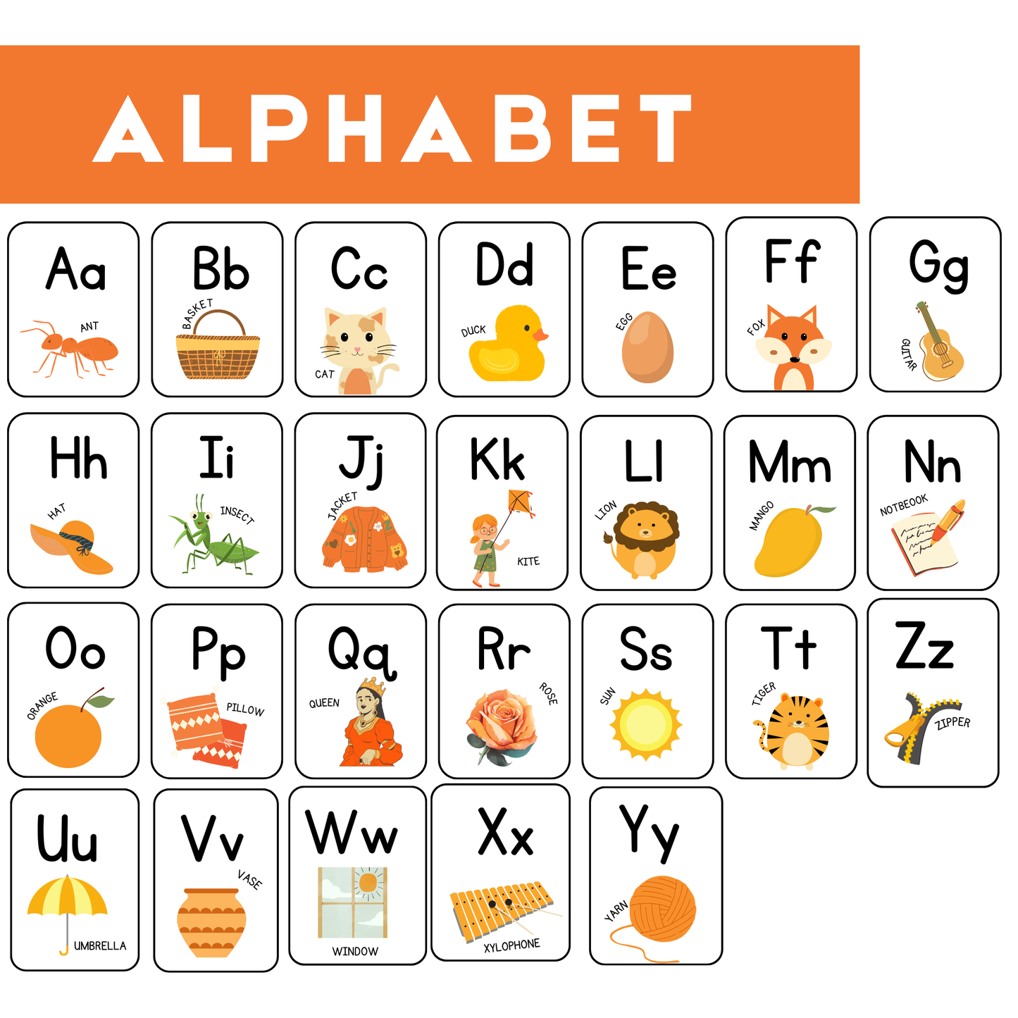 Illustrated Alphabet Poster A-Z | Colorful Classroom Wall Chart