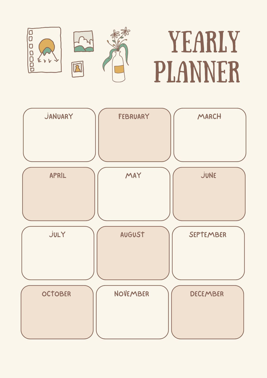Beige Illustrative Annual Planner PDF with Editable Canva