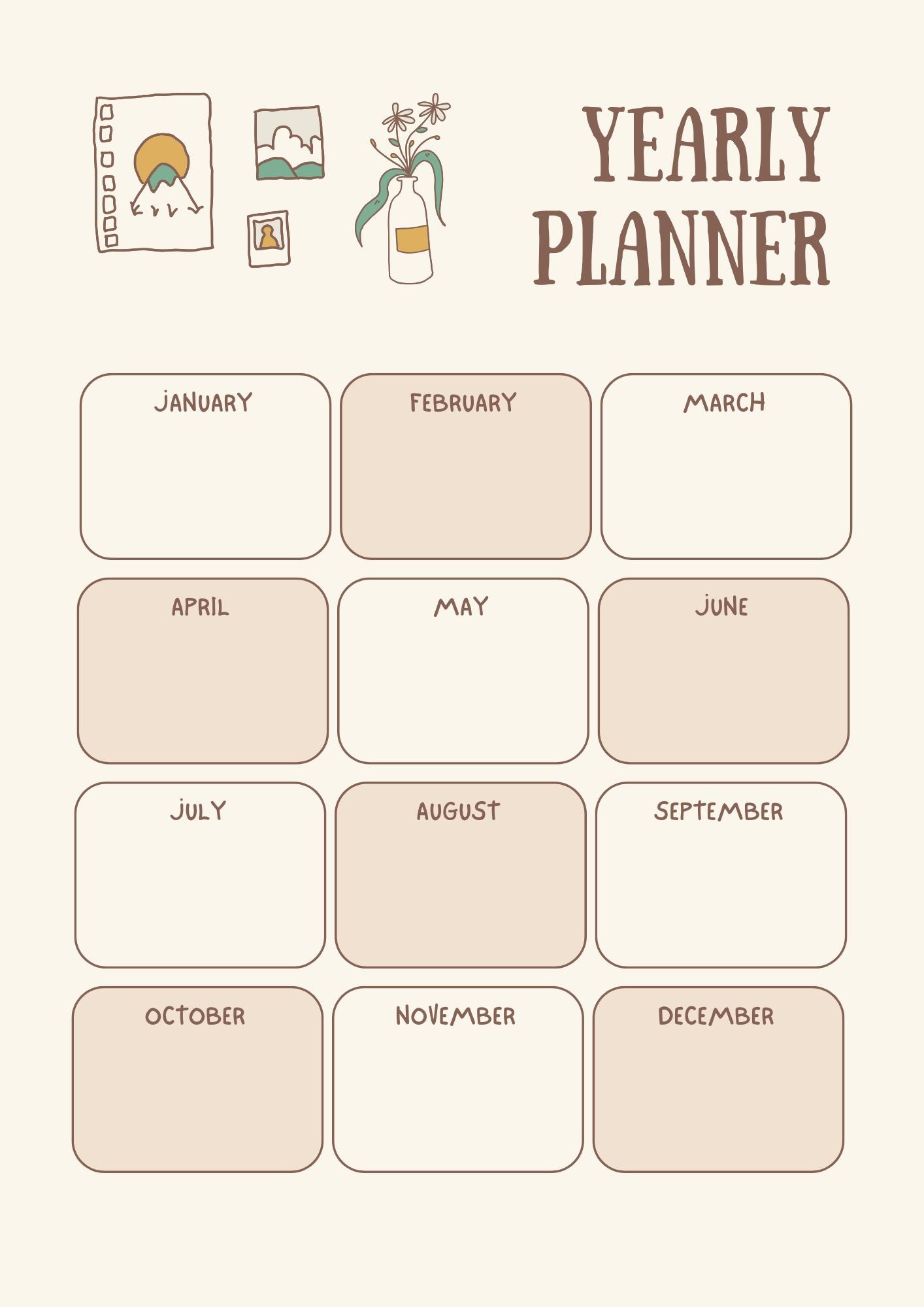 Beige Illustrative Annual Planner PDF with Editable Canva