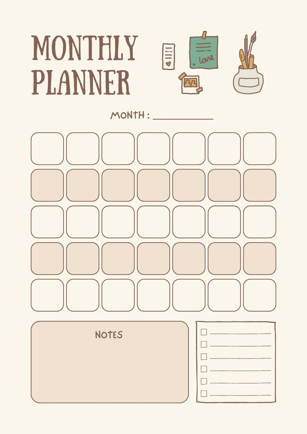 Beige Illustrative Annual Planner PDF with Editable Canva