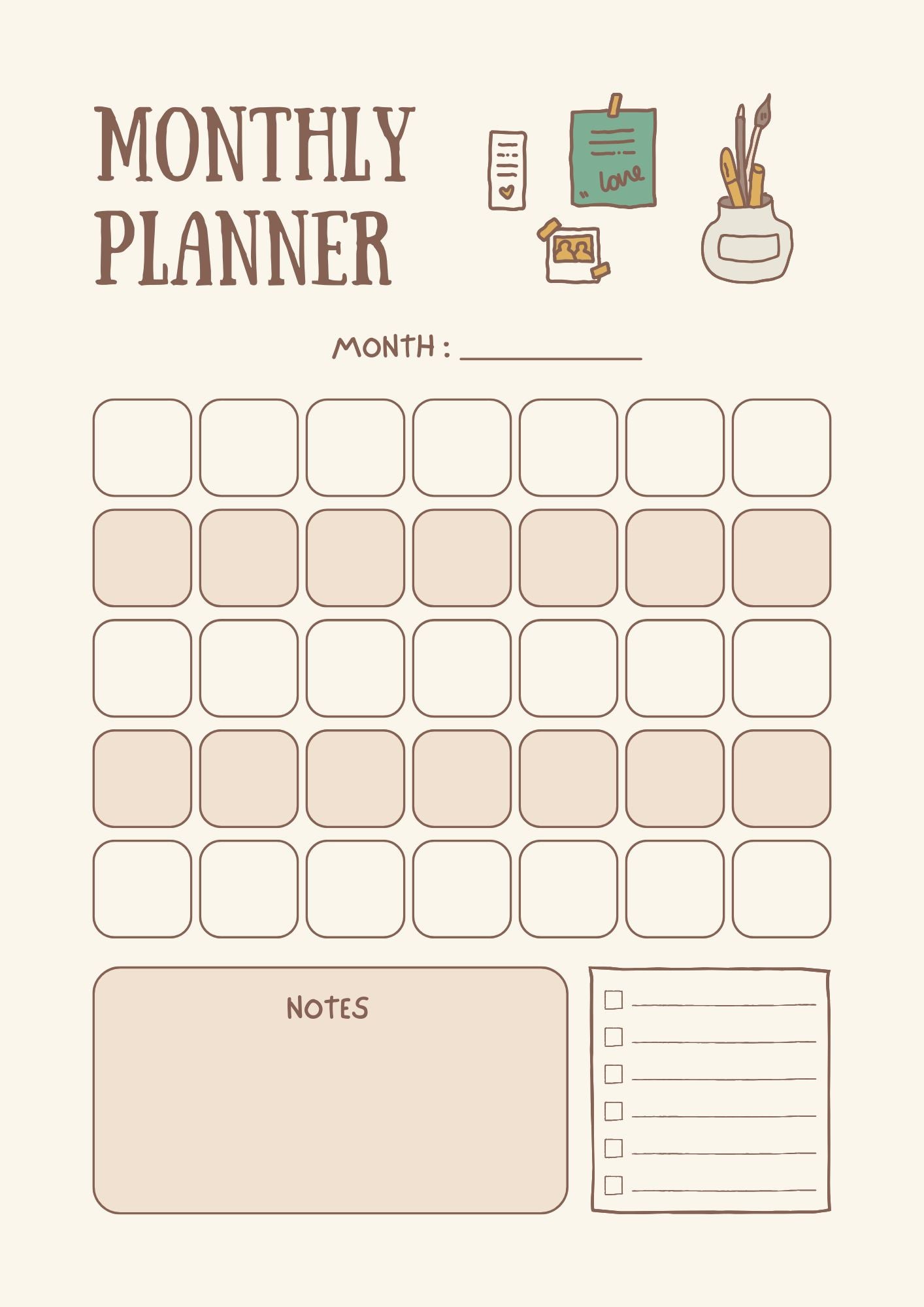 Beige Illustrative Annual Planner PDF with Editable Canva