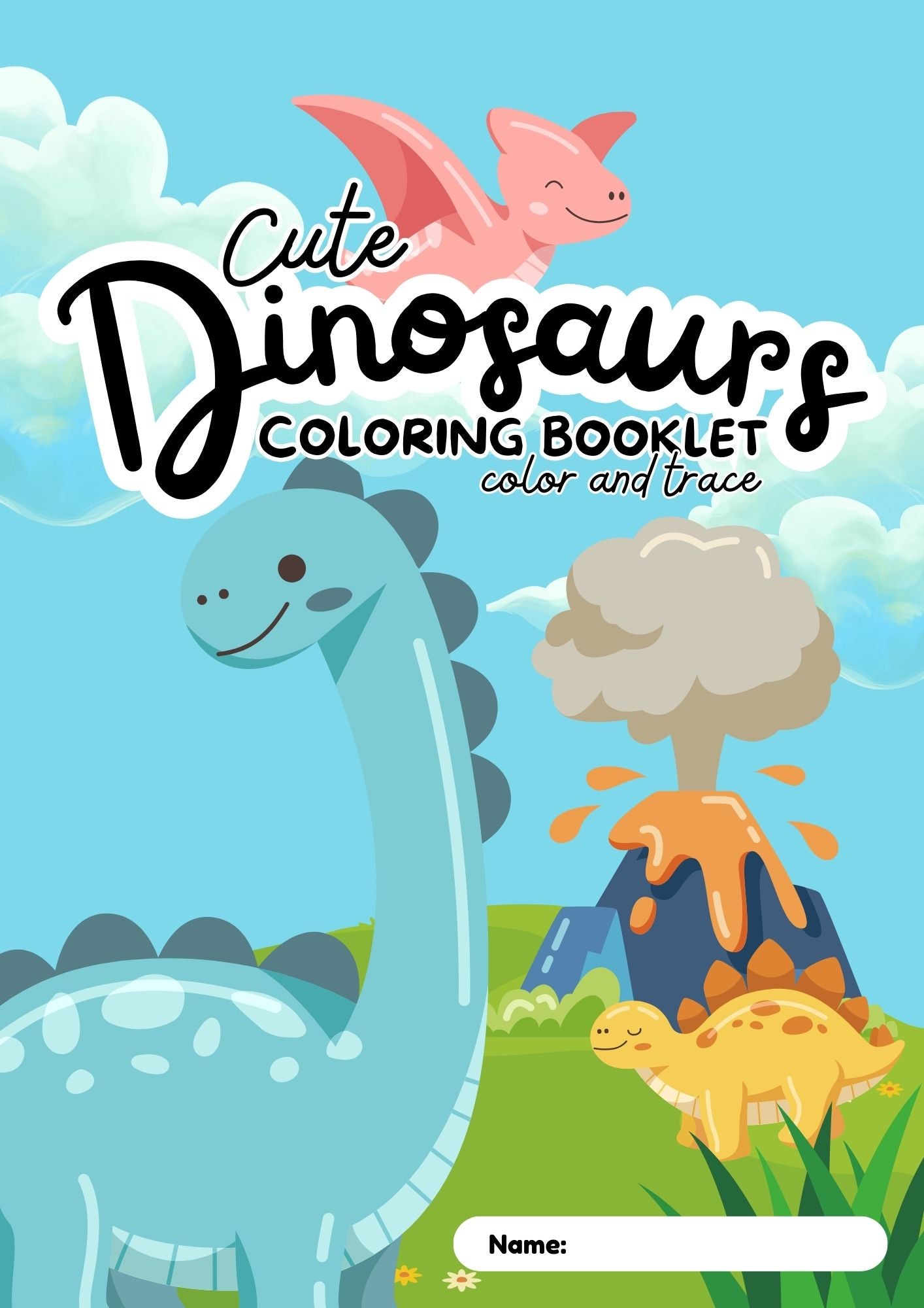 Dinosaur World Coloring Booklet – Black Outline Style