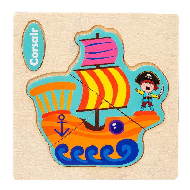 3D Wooden Puzzle Kids Cartoon Animal Traffic Jigsaw Puzzle Montessori Toys for Children Intelligence Early Learning Educational