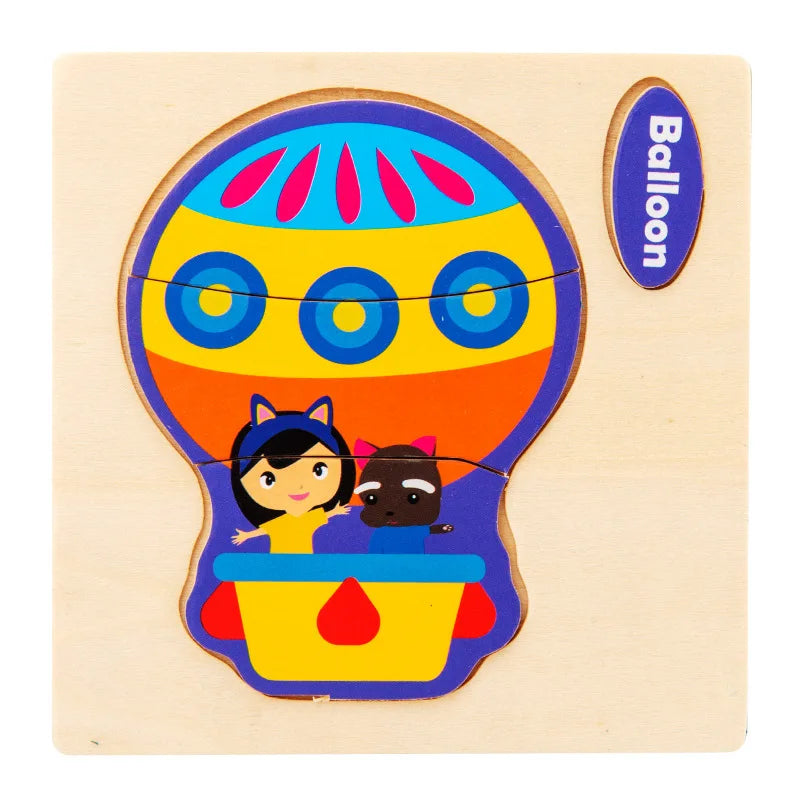 3D Wooden Puzzle Kids Cartoon Animal Traffic Jigsaw Puzzle Montessori Toys for Children Intelligence Early Learning Educational