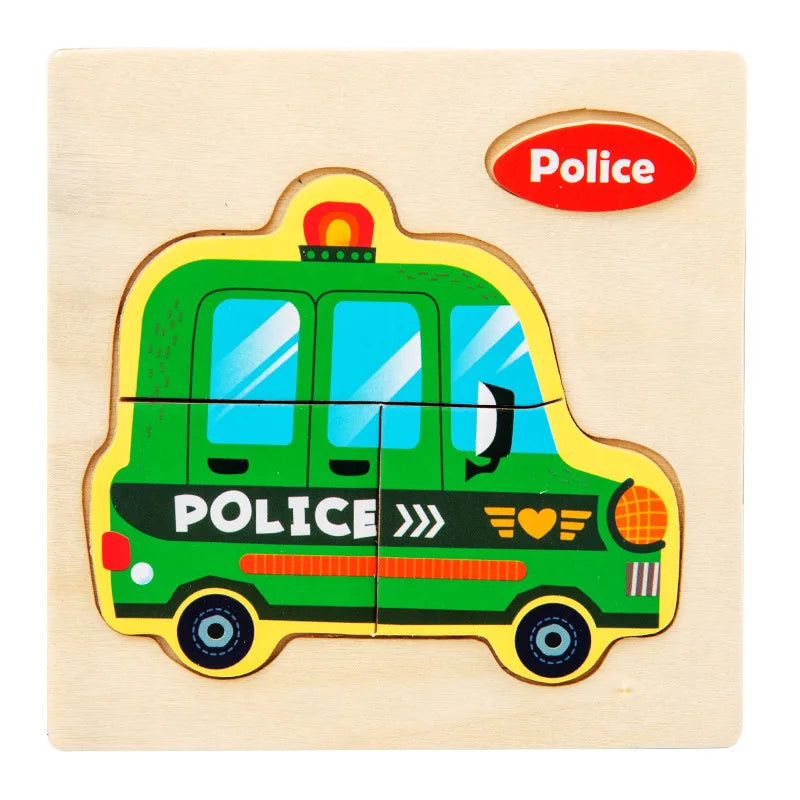 3D Wooden Puzzle Kids Cartoon Animal Traffic Jigsaw Puzzle Montessori Toys for Children Intelligence Early Learning Educational