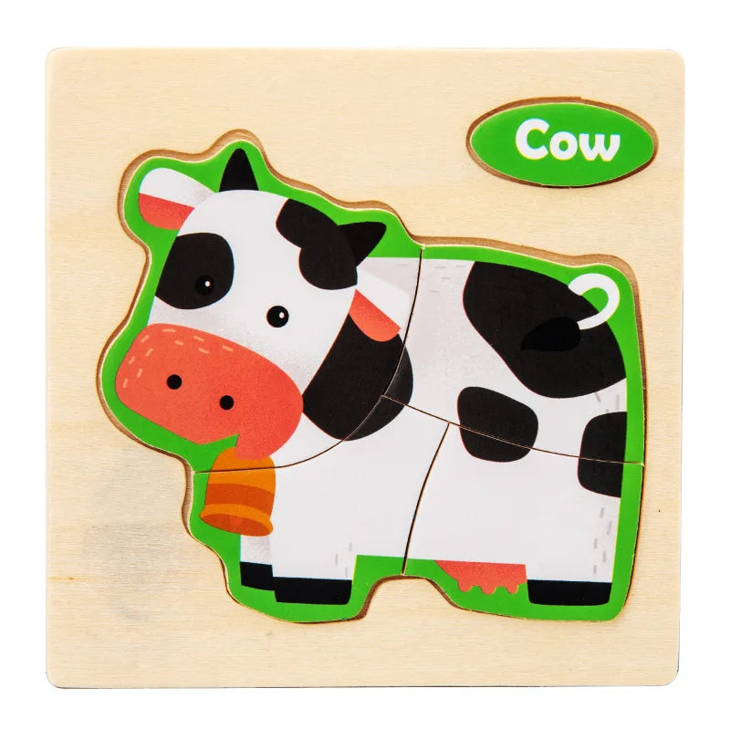 3D Wooden Puzzle Kids Cartoon Animal Traffic Jigsaw Puzzle Montessori Toys for Children Intelligence Early Learning Educational