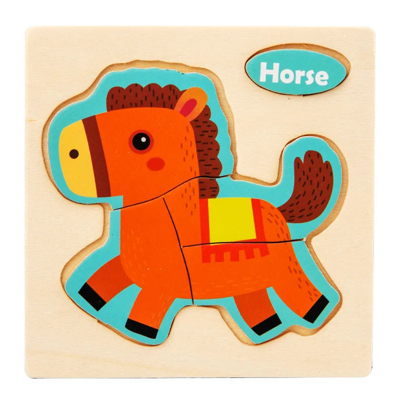 3D Wooden Puzzle Kids Cartoon Animal Traffic Jigsaw Puzzle Montessori Toys for Children Intelligence Early Learning Educational