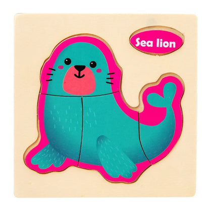 3D Wooden Puzzle Kids Cartoon Animal Traffic Jigsaw Puzzle Montessori Toys for Children Intelligence Early Learning Educational