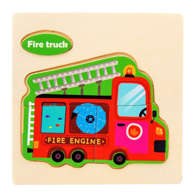 3D Wooden Puzzle Kids Cartoon Animal Traffic Jigsaw Puzzle Montessori Toys for Children Intelligence Early Learning Educational