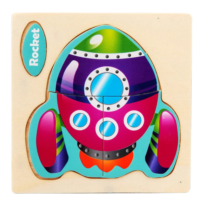 3D Wooden Puzzle Kids Cartoon Animal Traffic Jigsaw Puzzle Montessori Toys for Children Intelligence Early Learning Educational