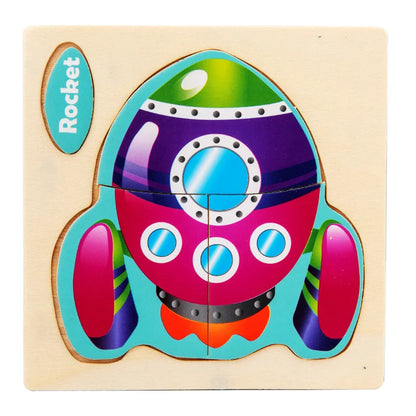 3D Wooden Puzzle Kids Cartoon Animal Traffic Jigsaw Puzzle Montessori Toys for Children Intelligence Early Learning Educational