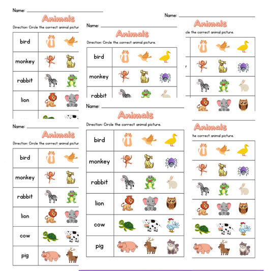 Animals Picture Matching Worksheet – Circle the Correct Animal