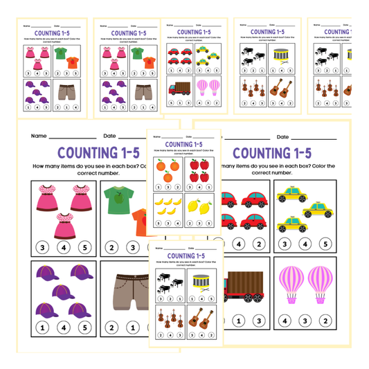 Printable counting 1 to 5 worksheets for preschool kids color and count math activity