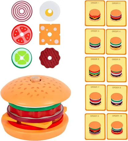 Wooden Hamburg Sandwich Stacking Toys for Toddlers and Kids Montessori Preschool Educational Toys Fine Motor Skill kitchen Toy