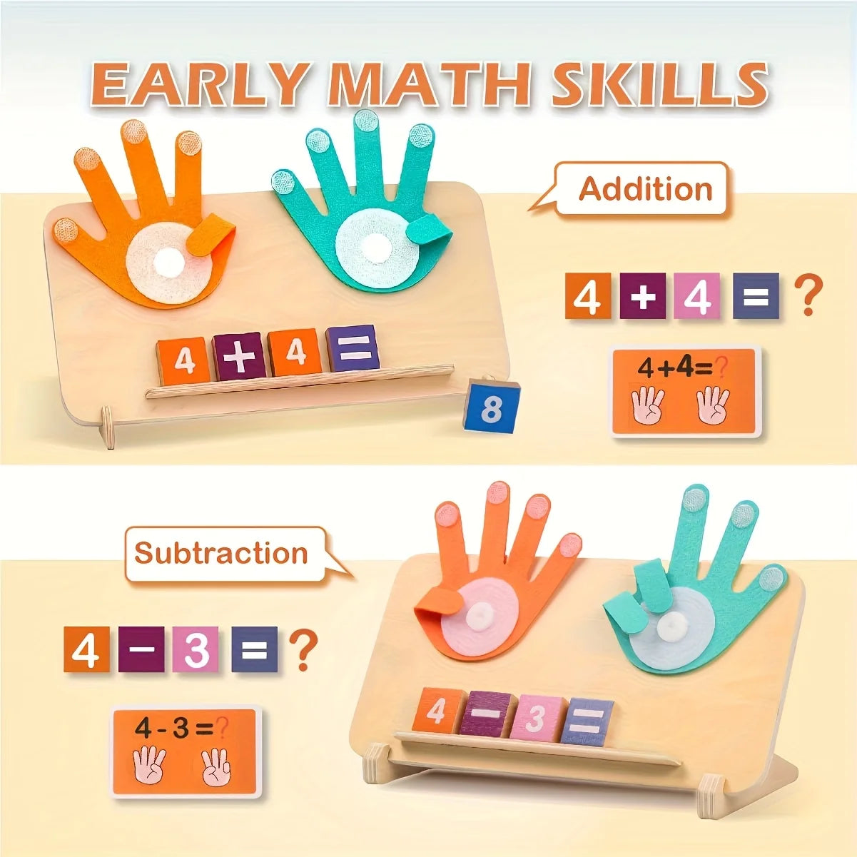 Montessori Wooden Math Learning Board for Kids – Addition & Subtraction Counting Toy with Number Blocks and Flash Cards