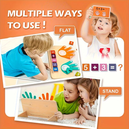Montessori Wooden Math Learning Board for Kids – Addition & Subtraction Counting Toy with Number Blocks and Flash Cards