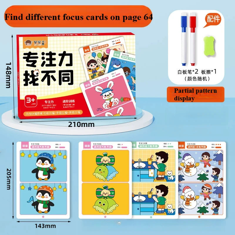 64pcs Kids Montessori Educational Game Cards Error-finding Games Baby Early Education Toys Concentration Training Reusable Cards